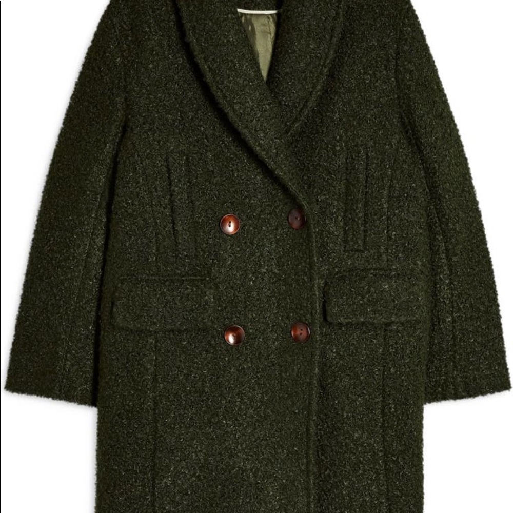 Topshop Kim Boucle Coat in Olive green sz Small fits a 4-6. Never worn no tags